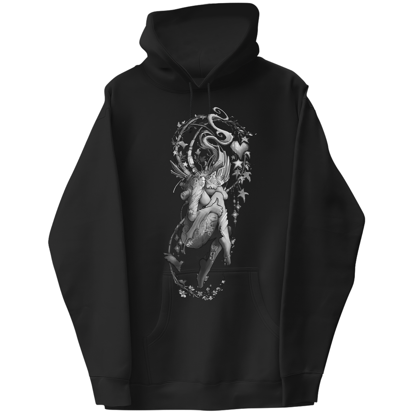 Solitude Black and White Graphic Hoodie