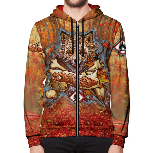 Fall Fox All Over Print Zip Hoodie